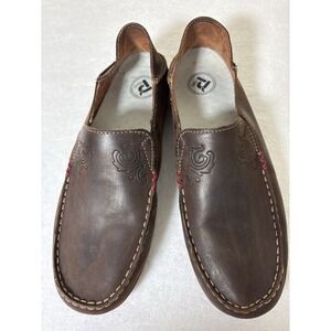 OluKai Mohea Nubuck Leather Slip On Loafers Brown Women's 9.5 Comfort Shoes